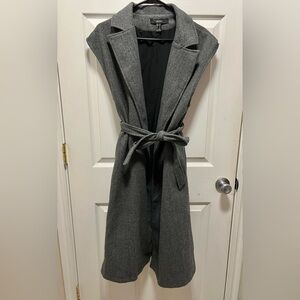 Forever 21 trench coat vest sleeveless grey tie waist jacket coat women medium